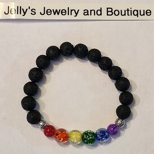 Jelly's Jewelry and Boutique Handcrafted NWT, Rainbow Crackle Glass Bracelet